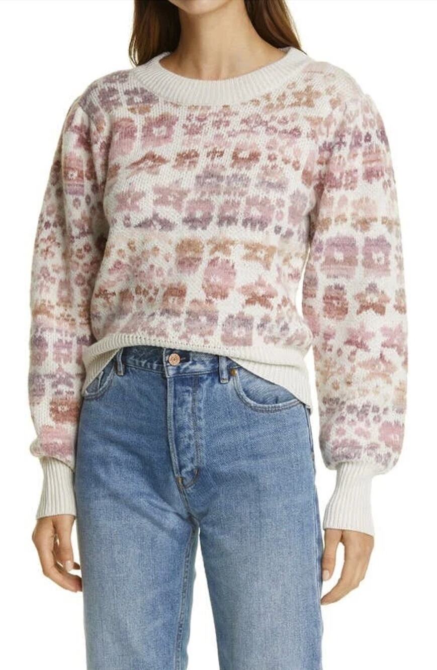 LoveShackFancy Kirsten Ribbed Pullover Sweater in Pink Stardust Size XS